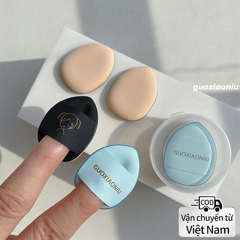 Bông Đánh Phấn Ngón Tay Mini, GUOXIAONIU, Bông Đánh Phấn Nhỏ Sử Dụng Kép Ướt Và Khô, Có Hộp, Để Che Khuyết Điểm Đầu Ngón Tay