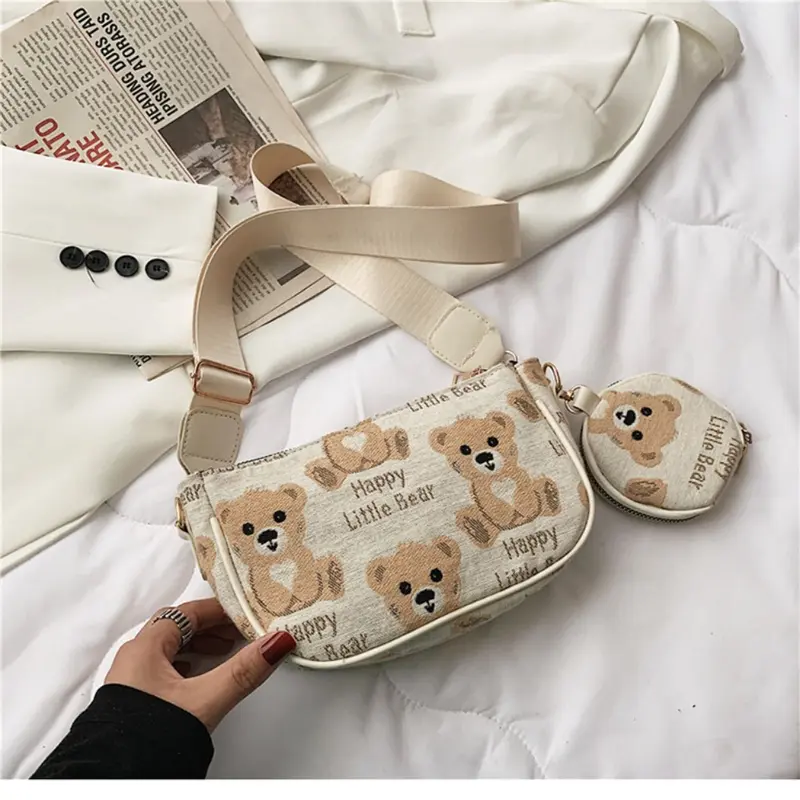 Túi Kẹp Nách, In Ấn Chất Lượng Cao, In Cổ Điển Thiết Kế Gấu Nhỏ Chất Liệu Nylon, Túi Đeo Chéo Nhỏ Phong Cách Thường Ngày Ví Tròn Mini, Mặt Dây Chuyền, Dành Cho Nữ 5