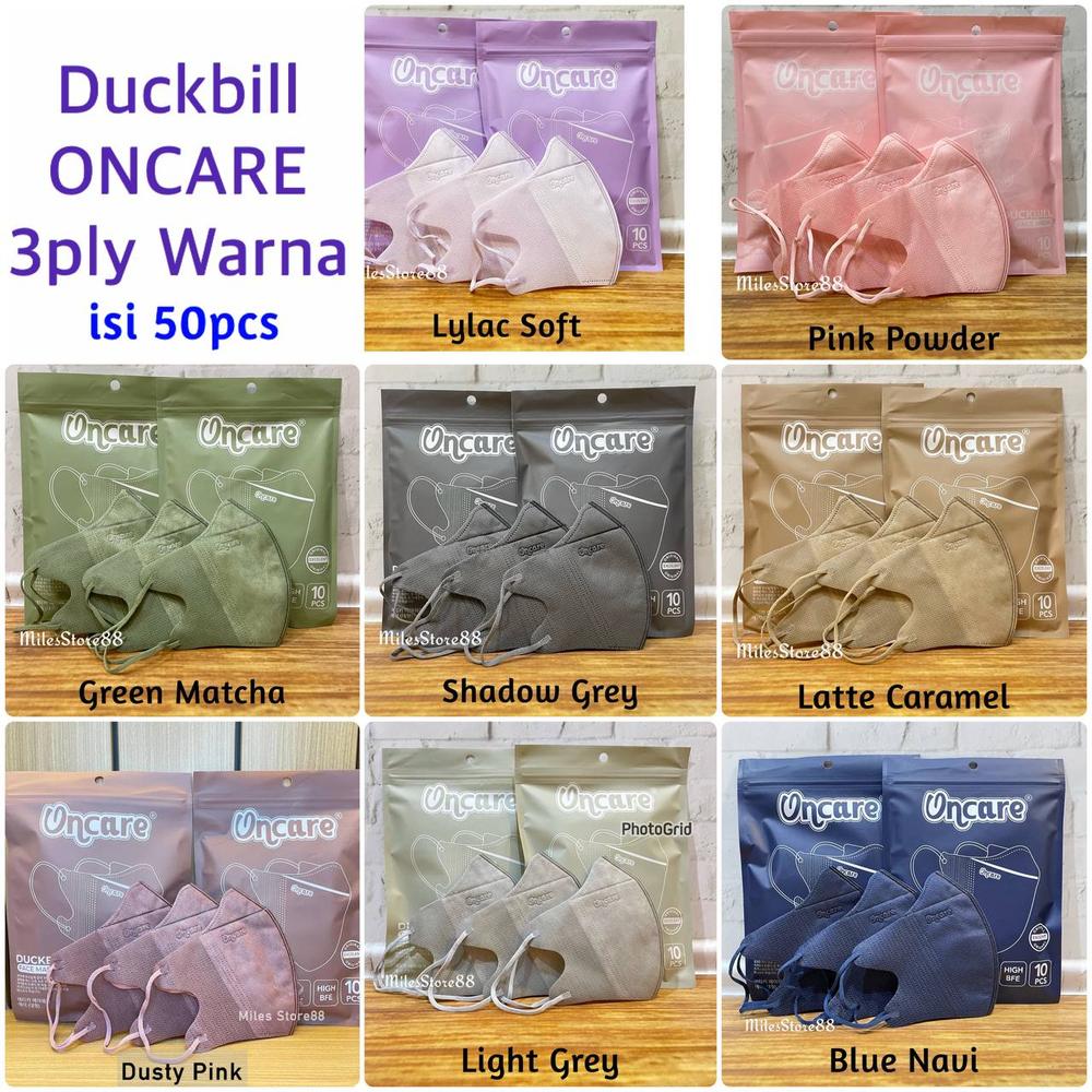 (50) Masker Duckbill ONCARE Warna isi 50pcs Dewasa Model Earloop Disposable Mask - DB ONCARE Shadow Grey (50pcs)
