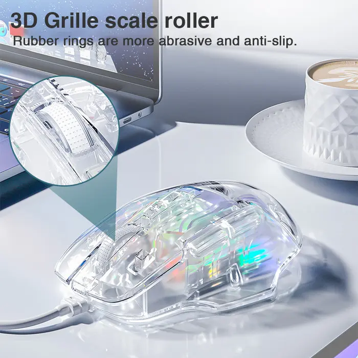 AULA S80 Mouse Gaming Transparant RGB backlit Optical Good-looking Click Drag White Transparent Wired Gaming E-Sports Mouse Kabel Original - Garansi 1 Tahun 5