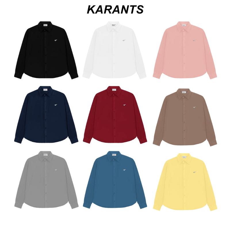Áo Sơ Mi Trơn Logo KimLoại Karants Tay Dài Form Boxy Vải Cotton Lạnh Premium Nam Nữ Unisex Menswear Hot Trend 2025 - KR235