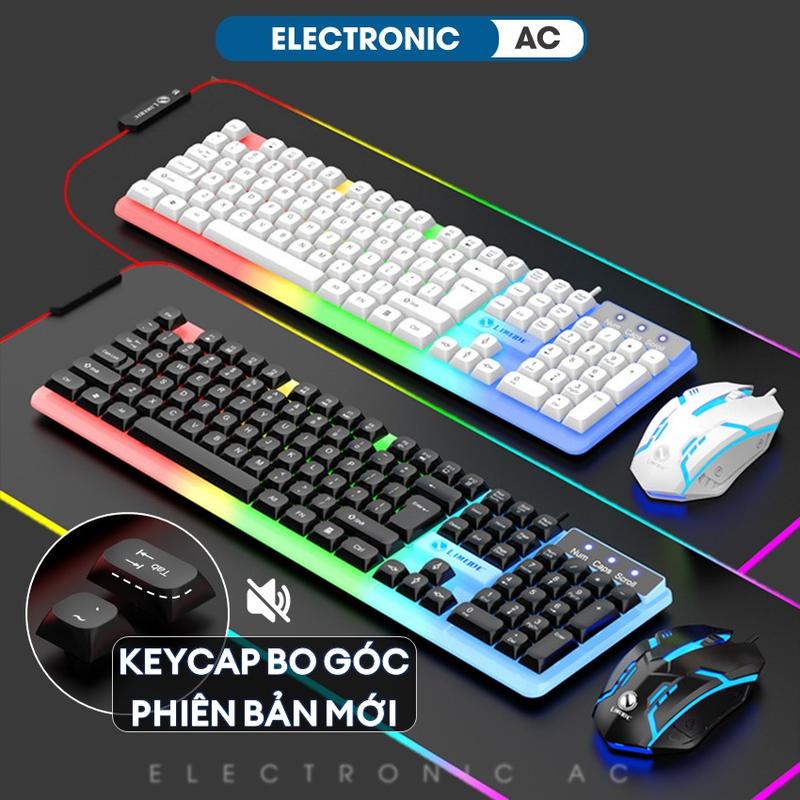 Bàn Phím Giả Cơ Kèm Chuột Máy Tính Có Dây Tích Hợp Đèn Led Bật Tắt | Phiên Bản Keycap Bo Góc Mới