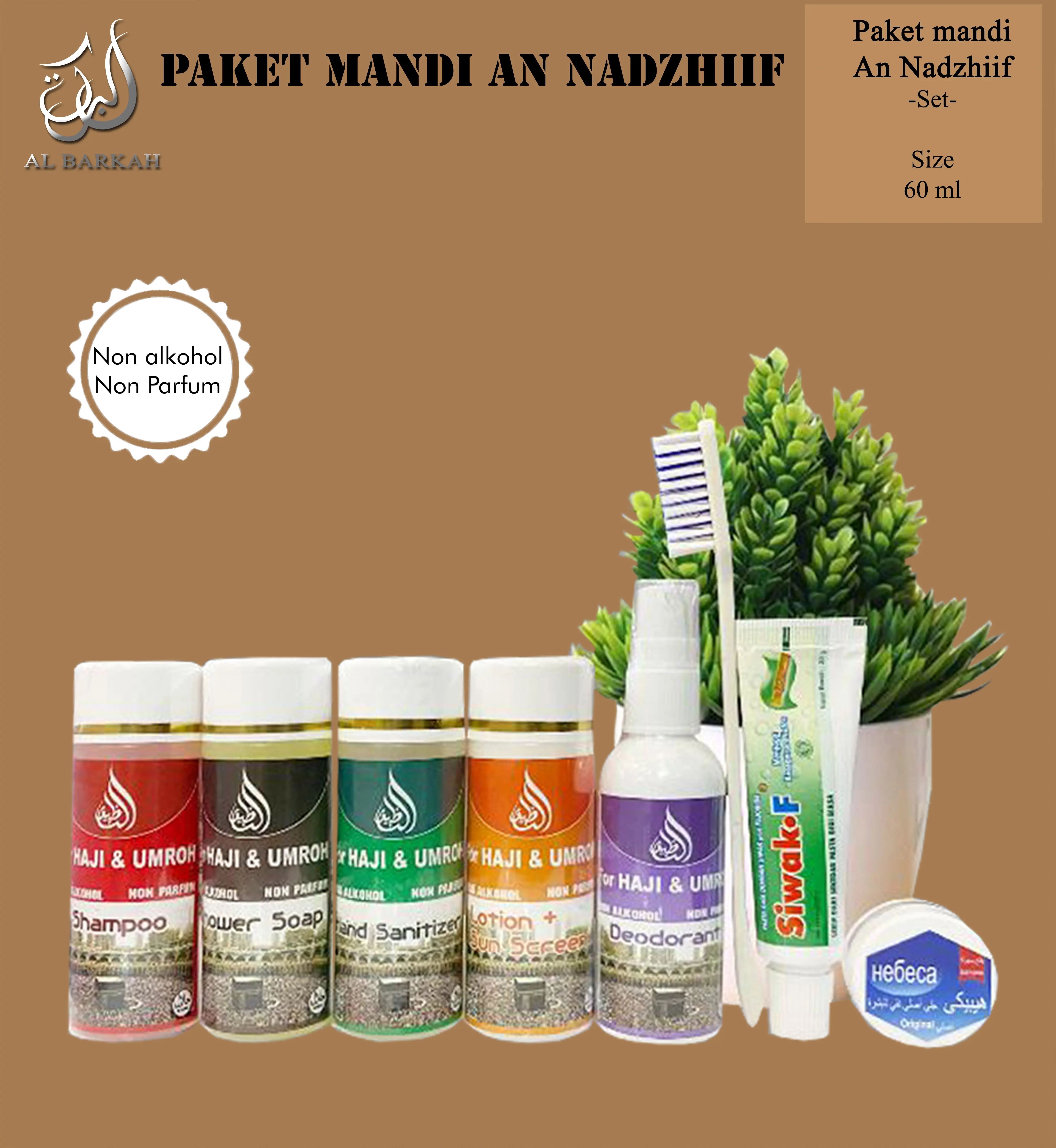Set Perlengkapan Mandi Haji Umroh An Nadzhiif 60 ML Paketan Sabun Mandi Travel Sabun Non Parfum Non Alkohol Soap Tubuh