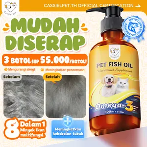 Cassiel Pet Minyak Ikan Vitamin Kucing Anjing kelinci Hewan Premium fish oil,omega 3,spirulina,salmon oil,cod liver oil,Imunitas Bulu Kulit Sehat untuk Nafsu Makan, Badan Gemuk, Bulu Lebat, Gembul dan Cegah Rontok complivit  pet peningkat imun kucing