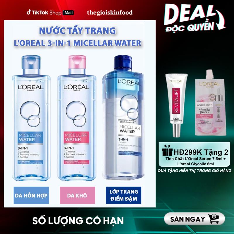 Nước Tẩy Trang Hỗ Trợ Dưỡng Ẩm Cho Da L'Oreal 3-in-1 Micellar Water 400ml Mỹ Phẩm Cosmetic