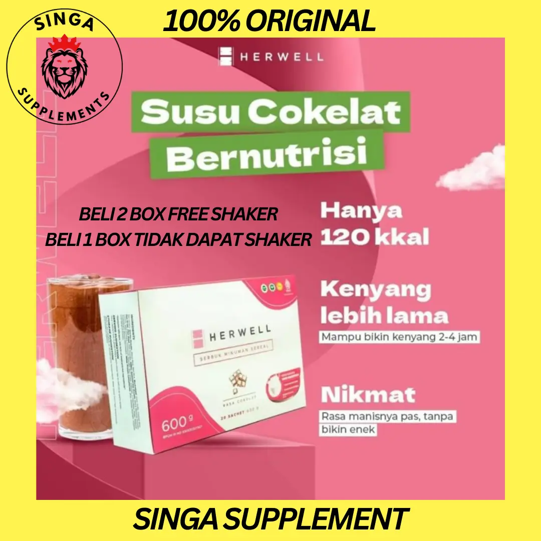 (1 BOX) Herwell Susu Coklat 600gr Herslim (1 Box isi 20 Sachets) - Minuman Susu Rasa Coklat Vanilla Strawberry - Herwel Vanila Stroberi Cokelat