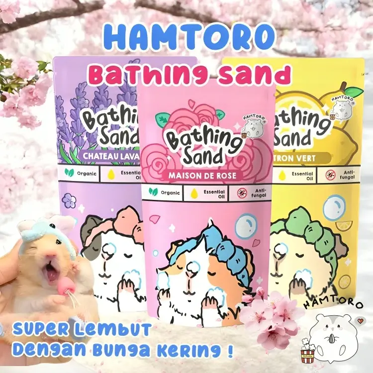 HAMTORO Pasir Mandi Hamster Extra Bunga 500gr - Lembut & Aman - Menyerap Minyak & Kotoran - Mencegah Kusut - Wangi Tahan Lama - Super Lembut dengan Bunga Kering