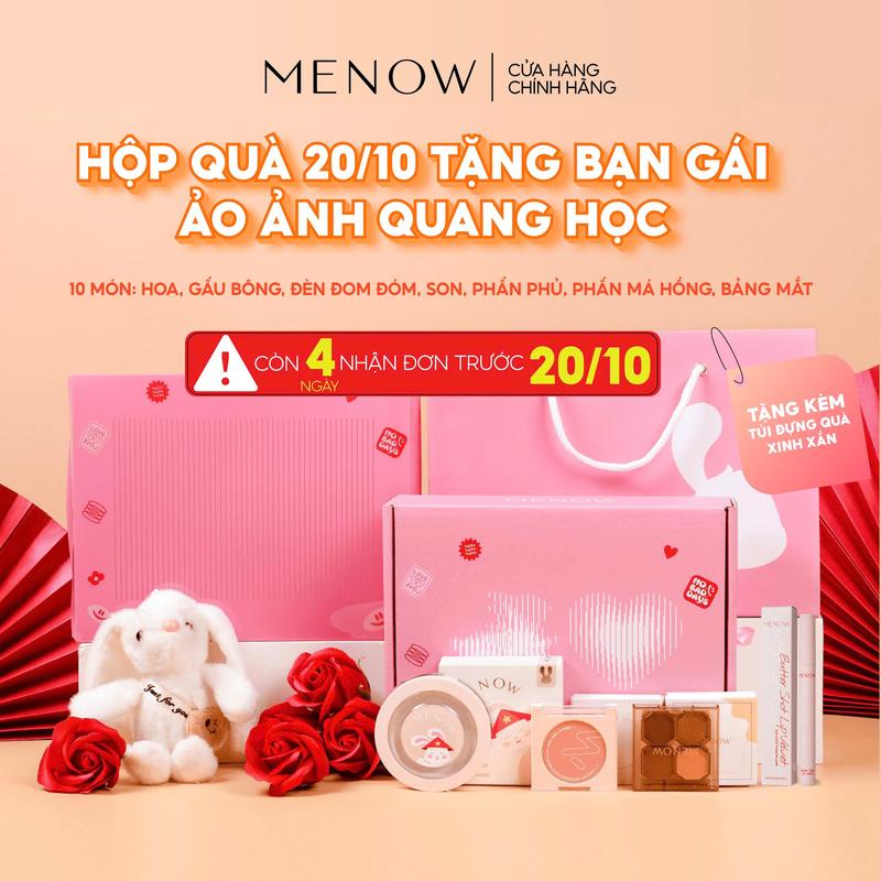 Hộp quà tặng trang điểm 20/10 cho bạn gái kèm túi quà, gấu bông, hoa sáp và đèn Menow Bunny Box [Tặng Túi Giấy Đựng Quà]