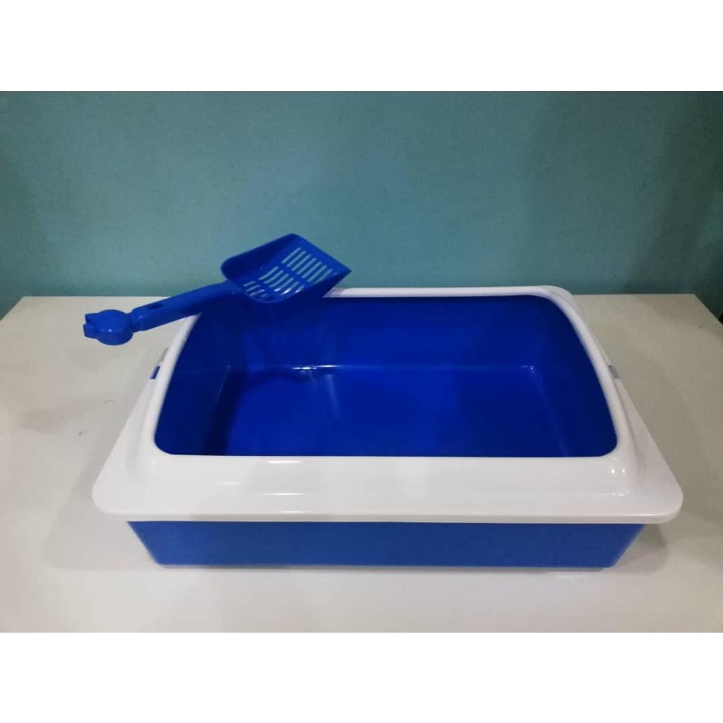 Cat Sand Litter Tray Box Toilet with Scoop 43cm x 31cm x 15cm [Random Color] Tandas Kucing