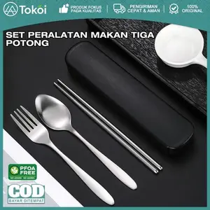 【COD】Sendok Set 3IN1 Stainless Steel / Alat Makan Sendok Garpu Sumpit Set Portable Dengan Kotak Praktis