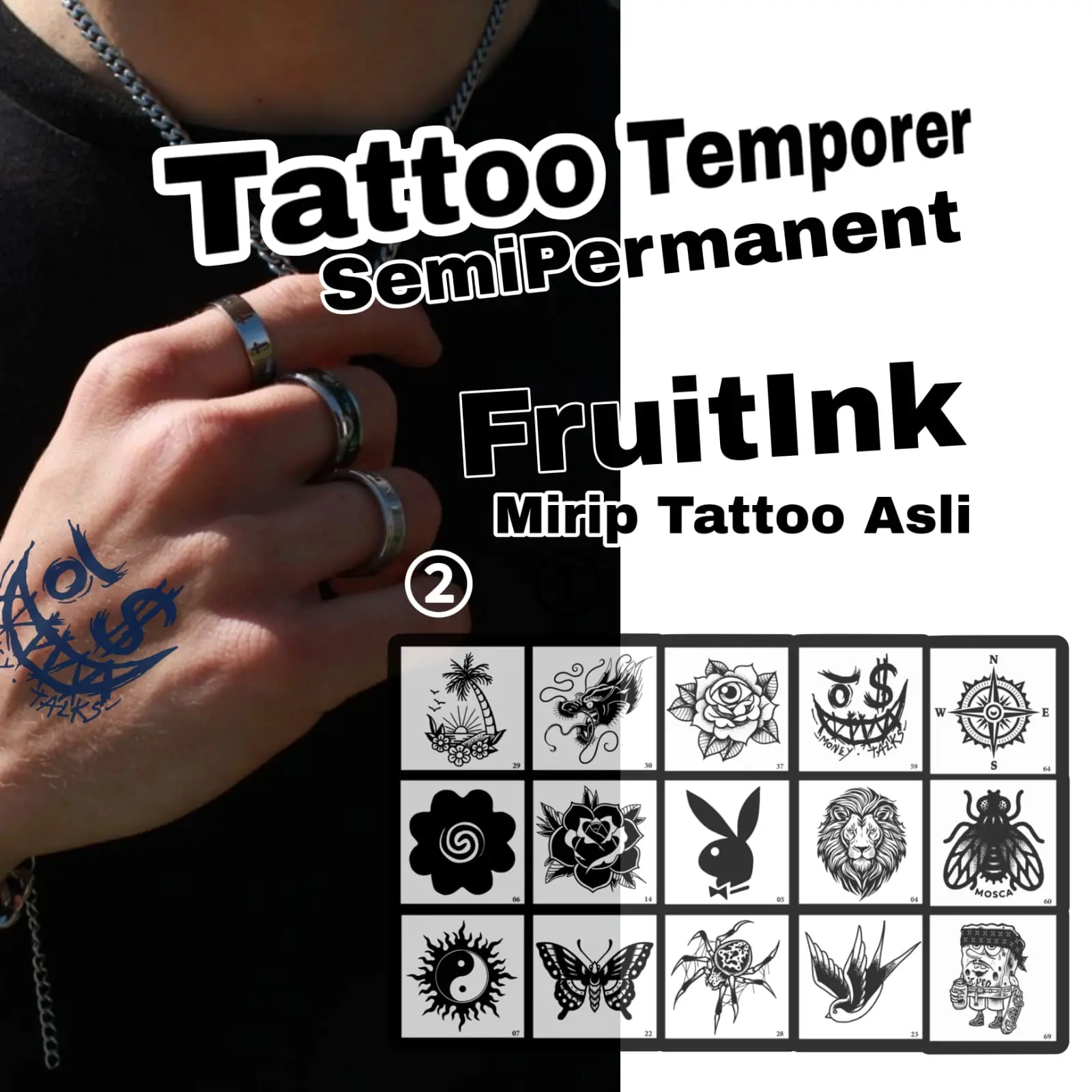 Fruitink stiker tato temporer semi permanent motif fruitink 76-150 -tatoostylee