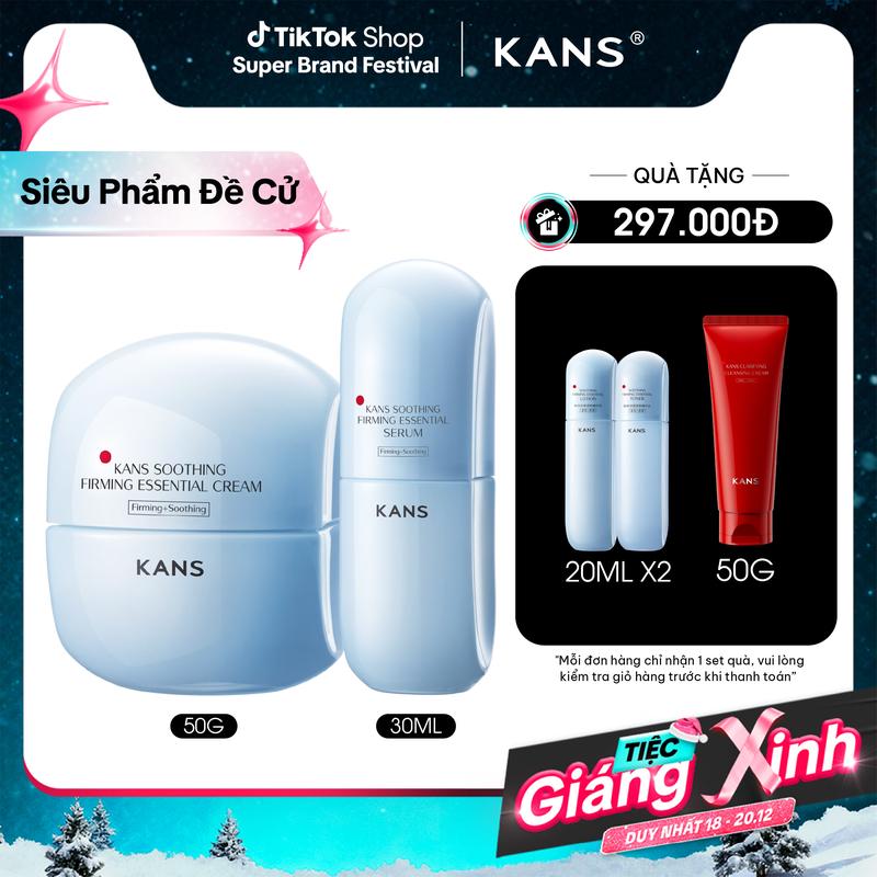  Combo Kem Dưỡng Giúp Da Mềm Mịn Và Hỗ Trợ Giảm Nếp Nhăn KANS Soothing Firming Essential Cream 50g và Serum Dưỡng Ẩm Hỗ Trợ Dưỡng Da Mềm Mịn KANS Soothing Firming Essential Serum 30ml 