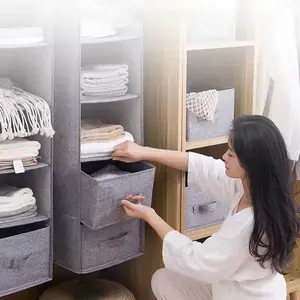 Rak Gantung Kain Lemari Baju 4 Kompartemen Shelf Closet Wardrobe Storage Box Furniture Lipat Lebih Ringkas