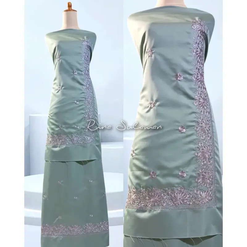 bahan baju kurung motif songket bunga samping 3