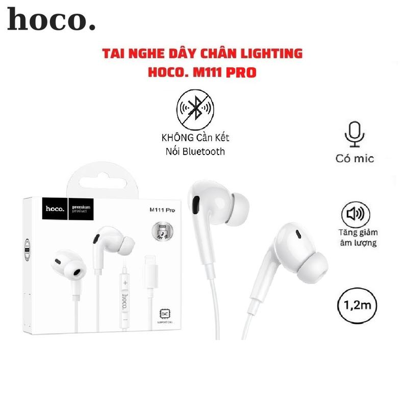 Tai Nghe Có Dây Chân Lighting cho Ai Phôn Chính Hãng Hoco. M111 Pro Hỗ trợ Nghe Gọi Mic đầy đủ, Không bị Delay, cắm dùng trực tiếp Không Cần Kết Nối Bluetooth
