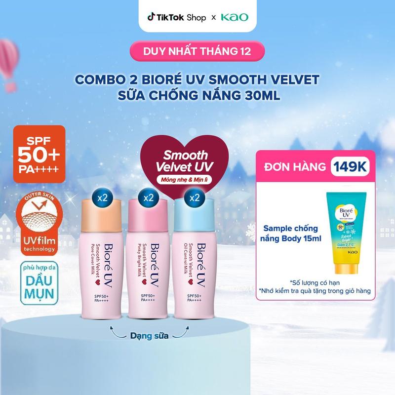 Livestream Combo 2 Biore Sữa Chống Nắng Màng Nhung Biore UV SPF50+ PA++++ 30ml