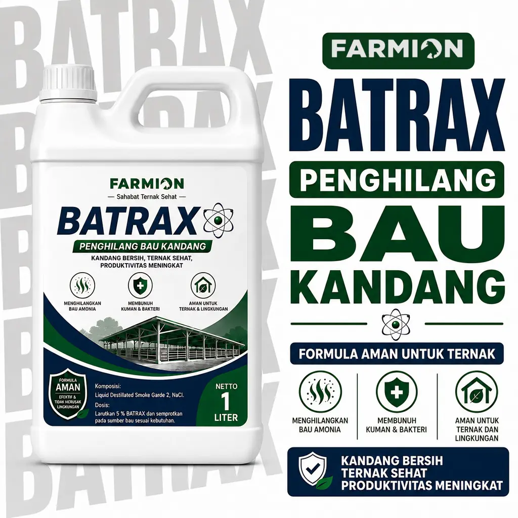 Farmion BATRAX Solusi Penghilang Bau Kandang 1 Liter Anti Amonia Pembasmi Kuman & Bakteri untuk Kandang Sapi Kambing Ayam Domba