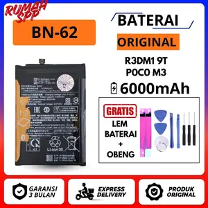 Baterai batre BN62 untuk X1A0M1 R3DM1 9T P0C0 M3 original 6000mAh Gratis Lem Baterai & Obeng Garansi 3 Bulan