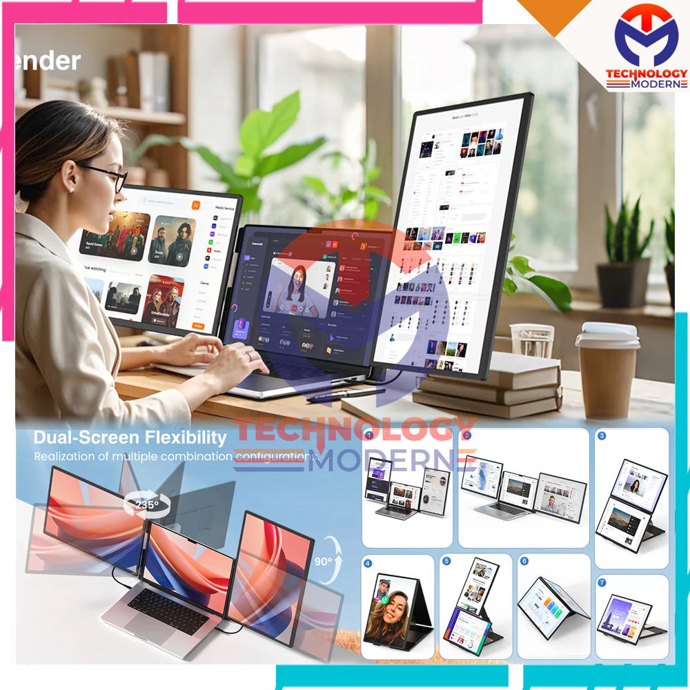 HDMI Dual Monitor Portable 16 inch For Windows & Mac (Tampil Beda-Beda) Compatible Laptop Size 13-16 Inch