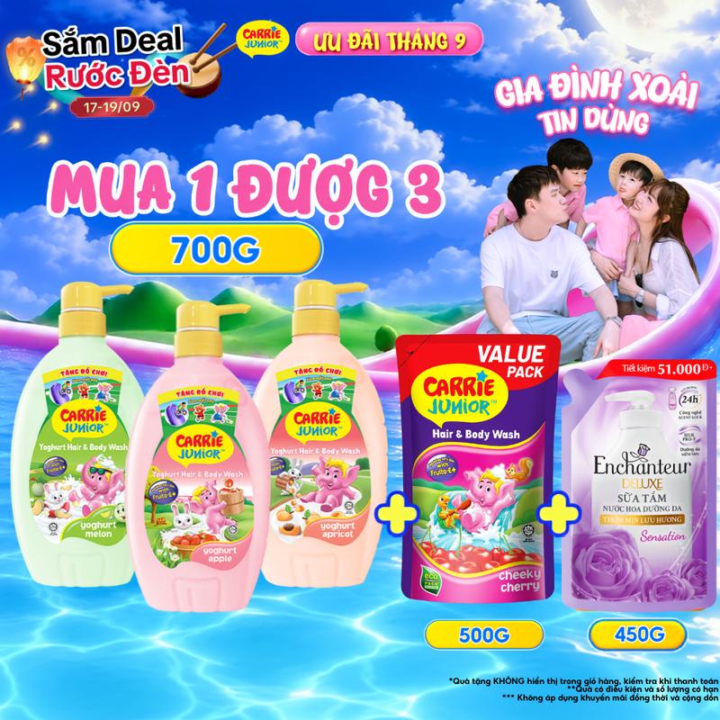 Chai Sữa Tắm Em Bé Lưu Hương Trái Cây 700g Carrie Junior + Túi Refill 380g +…
