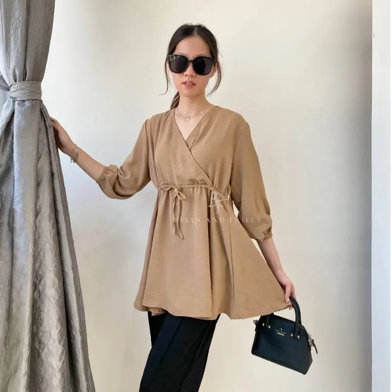 NOBU Blouse Crinkle Serut /Atasan Wanita Longsleeve / Atasan Casual Look Busui Bumil Friendly / Atasan Crinkle Airflow 0474 5