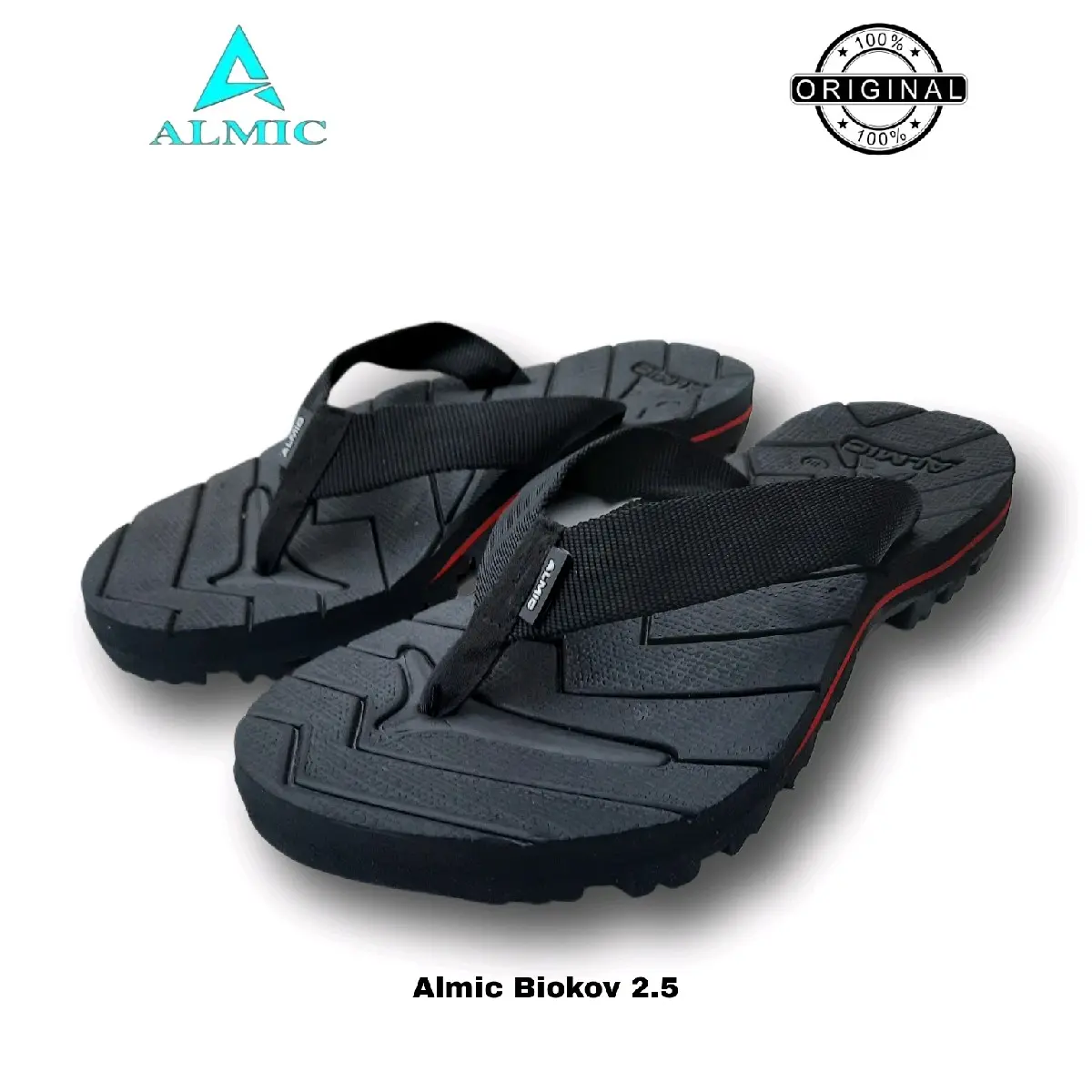 ALMIC-Sandal Jepit Gunung Adventure Biokov 2.5 Original Black Sendal Jepit Outdoor pria wanita Karet Hitam