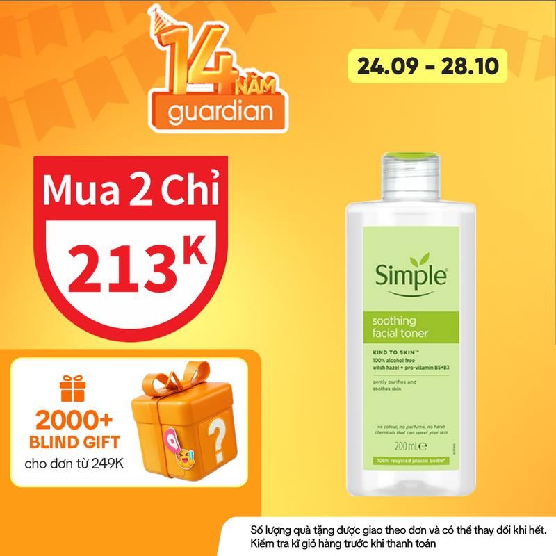Nước Hoa Hồng Dưỡng Ẩm Cân Bằng Da Simple Soothing Facial Toner 200Ml