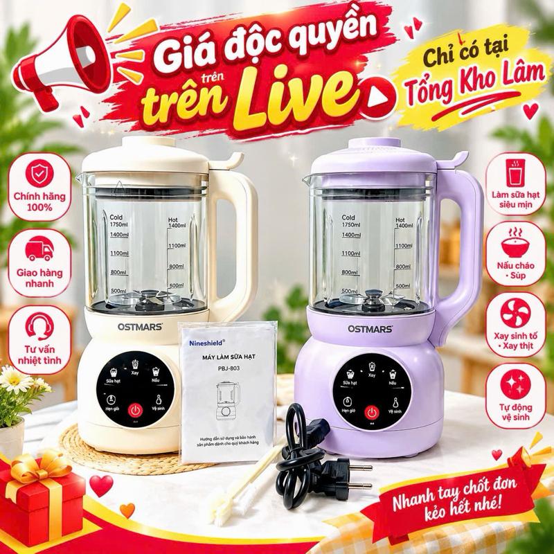 Máy Làm Sữa Hạt OSTMARS Cối Thuỷ Tinh Bản Tiếng Việt Đa Chức Năng Nấu Dung Tích 1100ml dao 10 cánh Xay Đa Năng