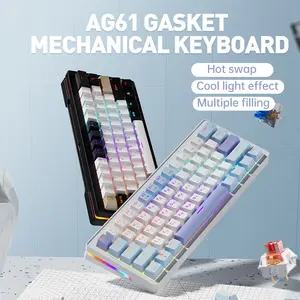 ZIFRIEND 60% Layout Mechanical Keyboard AG61 Gasket Keyboard 61 Keys Full Key Hot-swap Yellow/ Mute Switch Type-c to USB Rainbow Mixed Light&RGB Streamer N-key Roller Gaming Keyboard For Win/Mac