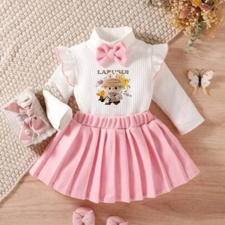BAJU ANAK LABUBU LUCU CANTIK/SETELAN ANAK PEREMPUAN ONE SET ROK CEWEK USIA 1- 6 TAHUN 4