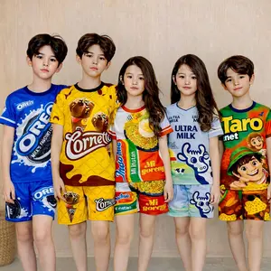 (bisa cod) READY SETELAN ANAK JERSEY GAMBAR UNIK SNAK MIE ES CREM /  CEWEK COWOK BISA PAKAI