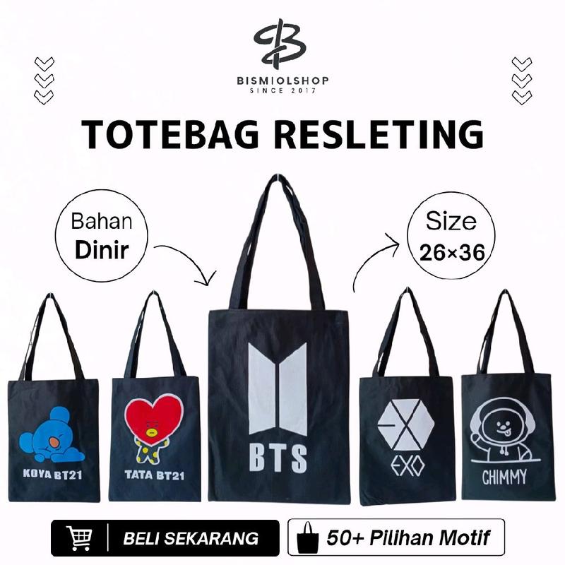 Tote bag resleting Totebag wanita ukuran 26×36 Bahan dinir tebal Tas jinjing motif 4