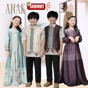 Couple Anak Bahan silk Premium Motif Bunga Terbaru Sarimbit 2025 Baju Gamis Muslim Lebaran