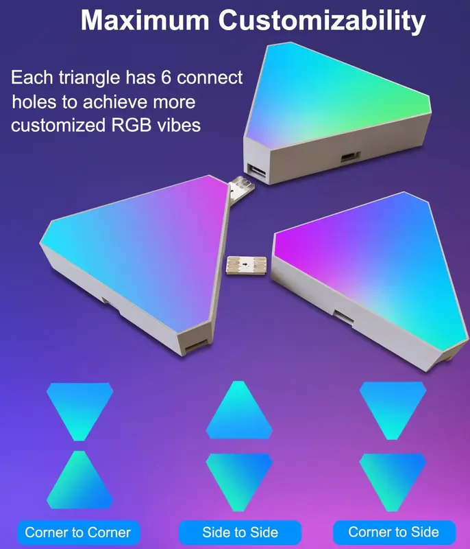 Đèn Tam Giác USB, 5V, Đèn Ngủ LED Khí Quyển Lượng Tử, Thích Hợp Để Đồ Trang Trí Phòng Trò Chơi Và Phòng Ngủ, Đèn Treo Tường Trang Trí Sáng Tạo 7