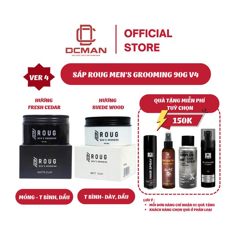   BẢN MỚI V4  Sáp Vuốt Tóc Nam ROUG MEN’S GROOMING Matt Clay Trắng Matte Clay Đen 90G - Tặng Kèm Gôm Mềm 150Ml Xịt Phồng Tóc 120Ml 