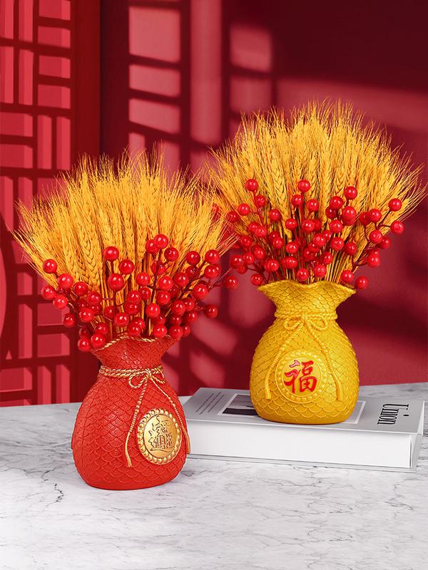  Bộ Bình Hoa Tài Lộc Bông Lúa Mạch 3 Món Gồm 1 Bó Lúa Mạch + 5 Nhánh Đào Đông + Bình Cắm Decor Lọ Hoa.  Decor Phòng Trang Trí Nhà Cửa . Bình Lúa Mạch Tài Lộc  Lúa Thần Tài Đào Đông 