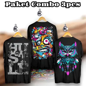 Paket Tiga Pcs Kaos Tshirt Distro Motif Gambar Belakang Bahan Katun Combad Ukuran M L XL