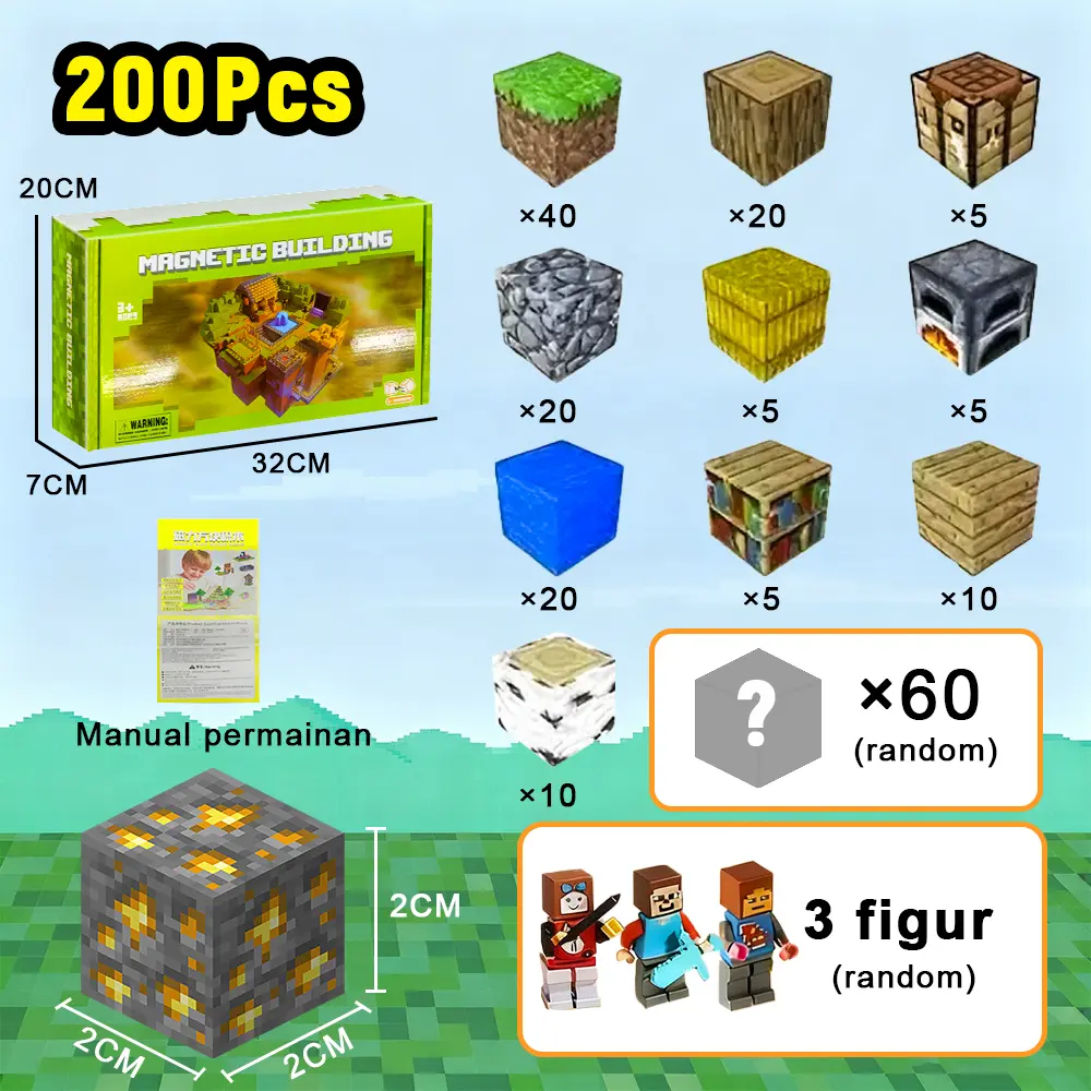 Blok magnetik*200 (140 kustom, 60 acak)