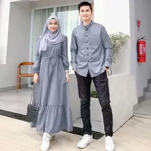Resya Couple Baju Pasangan Muslim Polos Lebaran Sarimbit Koko Gamis Setelan Keluarga