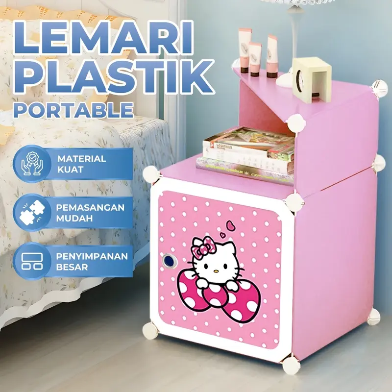Lemari Plastik Minimalis Lemari Portable Lemari sisi ranjang 2 Susun Lemari Import Karakter Lucu 1