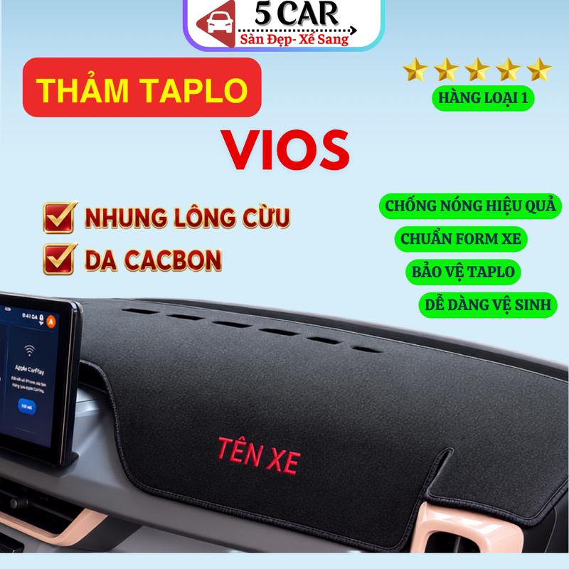 Thảm Taplo 5CAR Phù Hợp Cho Xe Vios 2003- NAY Mẫu Nhung Lông Cừu/ Da Cacbon -…