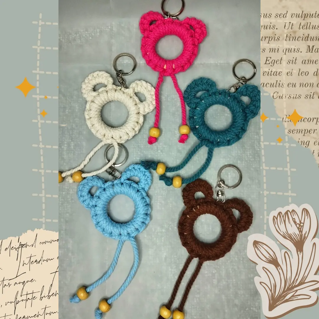 Bear - Macrame bear keychain/ gantungan kunci beruang/ bag charm/ ganci Aksesoris Tas