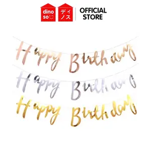 DINOSO Banner Ulang Tahun Happy Birthday Sambung Gold Silver Rosegold Dekorasi Ulang Tahun