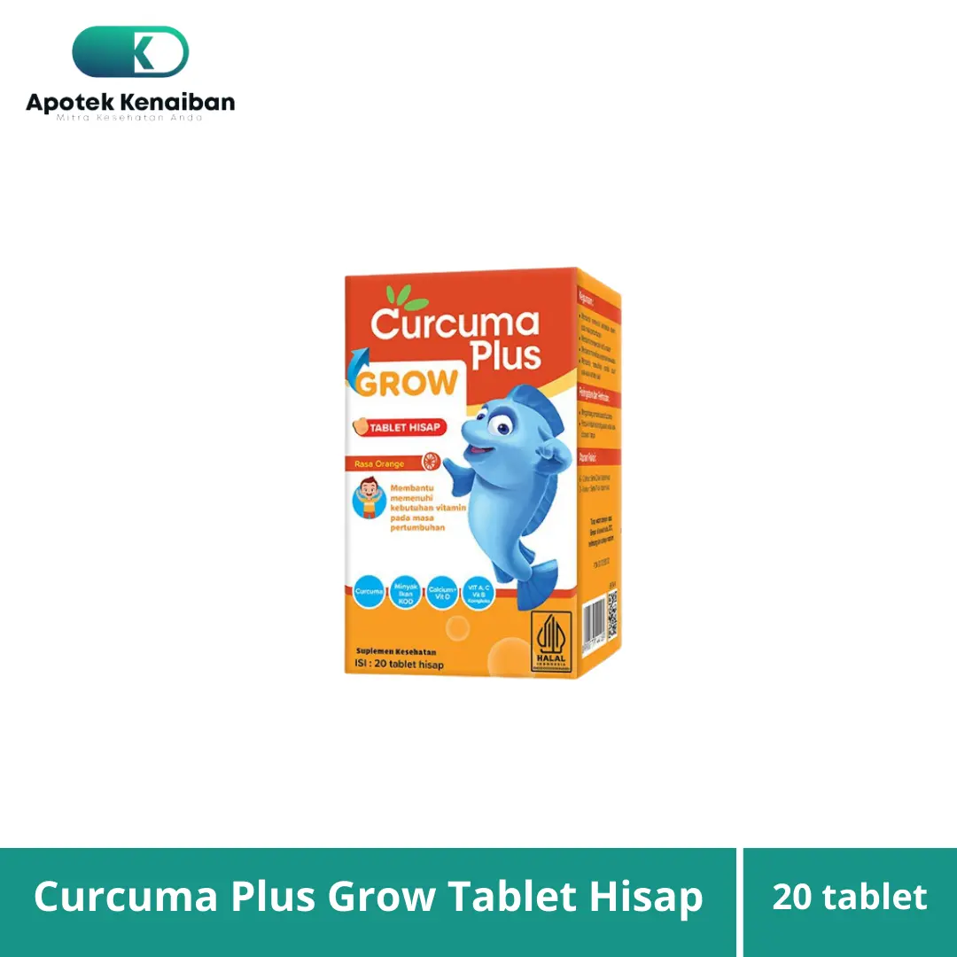 Curcuma Plus Grow Tablet Hisap Rasa Jeruk 20 Tablet - Suplemen Pertumbuhan Tulang dan Otak