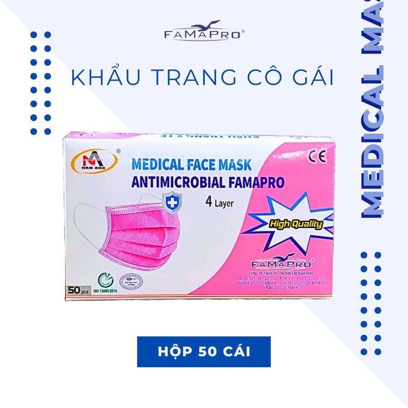[Hộp 50 cái] Khẩu Trang Y Tế Famapro Cô Gái 4 Lớp hộp 50 cái, đa dạng màu sắc