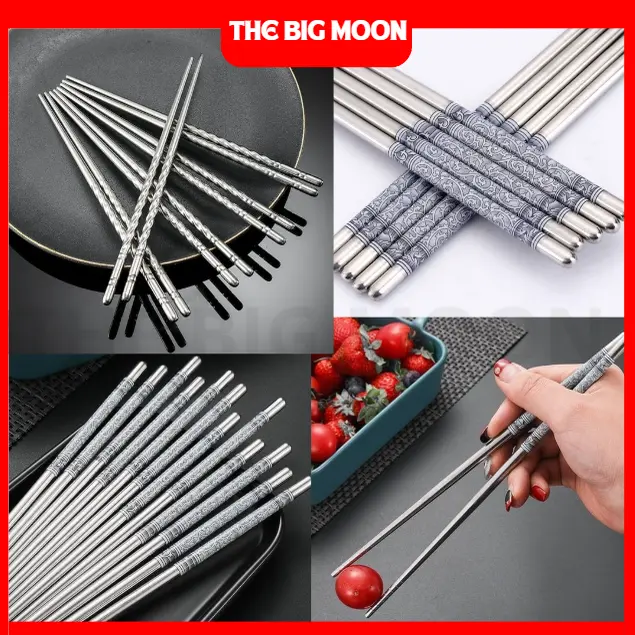 Sumpit Stainless Korea Motif Elegan | Sumpit Makan Bulat Anti Karat | Sumpit Stainless Steel Reusable | Alat Makan Korea Jepang | Sumpit Logam Anti Panas | Chopstick Stainless Polos & Motif | Sumpit Mewah untuk Restoran & Rumah Tangga