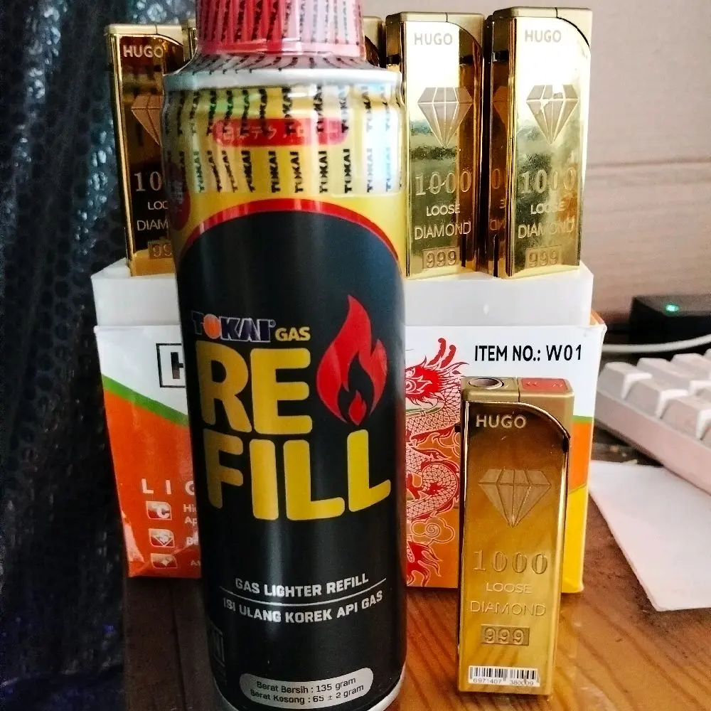 Gas isi ulang refil 135gr +bonus korek api emas diamond