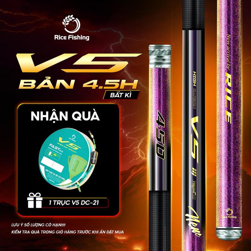 Cần câu đài V5 4.5H Thế hệ 3 Rice Fishing Carbon36T & 40T phiên bản mới 2025