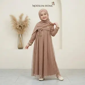 Gamis Brukat Anak Perempuan Tanggung 6-13 Tahun Bahan Crinkle Airflow Variasi Renda Pita Bunga Dress Pesta Kondangan Baju Muslim Panjang Mewah