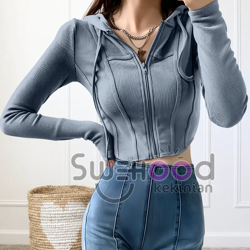Grania Premium High Quality Jacket Sweater Zipper Hoodie Crop Top Wanita Kekinian Fashion Outfit Korean Style Jaket Suiter Hoodie Crope Jiket Hudie Cewe Bahan Fleece 3